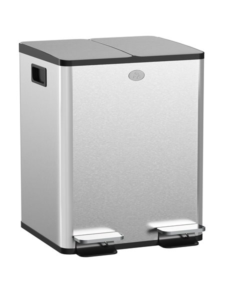 HOMCOM 2 x 20L Pedal Bin, Steel Dual Kitchen Bin with Soft Close Lid, Removable Inner Buckets, Fingerprint-Proof, Silver 851-033 - pic 89129 | FastDaddyshop