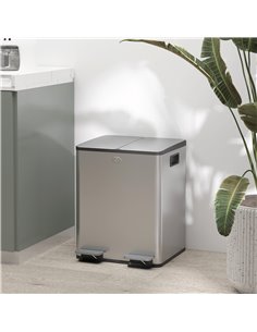 HOMCOM 2 x 20L Pedal Bin, Steel Dual Kitchen Bin with Soft Close Lid, Removable Inner Buckets, Fingerprint-Proof, Silver 851-033 2