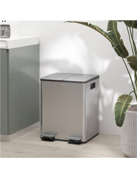 HOMCOM 2 x 20L Pedal Bin, Steel Dual Kitchen Bin with Soft Close Lid, Removable Inner Buckets, Fingerprint-Proof, Silver 851-033 - pic 89130 | FastDaddyshop