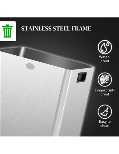 HOMCOM 2 x 20L Pedal Bin, Steel Dual Kitchen Bin with Soft Close Lid, Removable Inner Buckets, Fingerprint-Proof, Silver 851-033