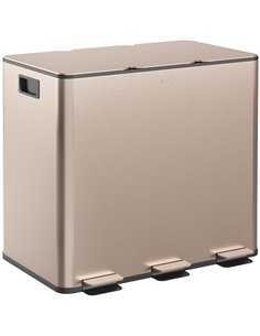 HOMCOM 3 x 15L Pedal Bin, Steel Triple Kitchen Bin with Soft Close Lid, Removable Inner Buckets, Fingerprint-Proof, Gold Tone 85
