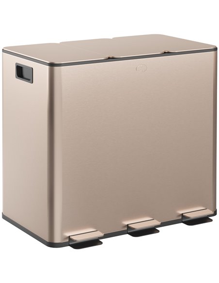HOMCOM 3 x 15L Pedal Bin, Steel Triple Kitchen Bin with Soft Close Lid, Removable Inner Buckets, Fingerprint-Proof, Gold Tone 85 - pic 89138 | FastDaddyshop