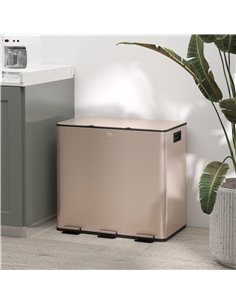 HOMCOM 3 x 15L Pedal Bin, Steel Triple Kitchen Bin with Soft Close Lid, Removable Inner Buckets, Fingerprint-Proof, Gold Tone 85 2