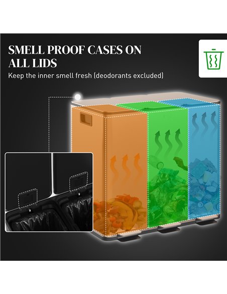 HOMCOM 3 x 15L Pedal Bin, Steel Triple Kitchen Bin with Soft Close Lid, Removable Inner Buckets, Fingerprint-Proof, Gold Tone 85 - pic 89142 | FastDaddyshop