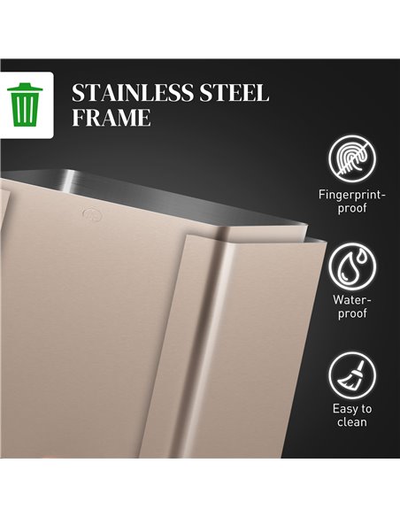 HOMCOM 3 x 15L Pedal Bin, Steel Triple Kitchen Bin with Soft Close Lid, Removable Inner Buckets, Fingerprint-Proof, Gold Tone 85 - pic 89145 | FastDaddyshop