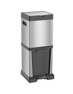 HOMCOM Dual Kitchen Bin, 20+14L Double Bin for Recycling and Waste, Stainless Steel Vertical Pedal Bin w/ Tilt Out Bin, Soft-Clo