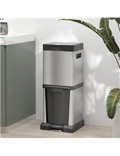 HOMCOM Dual Kitchen Bin, 20+14L Double Bin for Recycling and Waste, Stainless Steel Vertical Pedal Bin w/ Tilt Out Bin, Soft-Clo 2