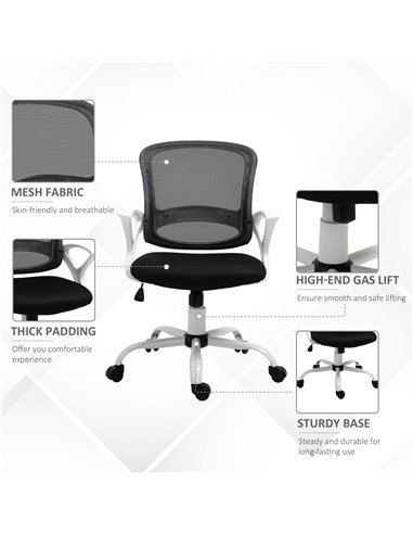 Vinsetto Office Chair Mesh Swivel Desk Chair with Lumbar Back Support Adjustable Height Armrests Black