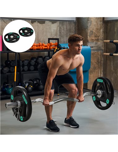 SPORTNOW Olympic Weight Set: Tri-Grip Rubber Barbell & 2 x 10kg Plates for Strength Training, Black A91-254V04BK