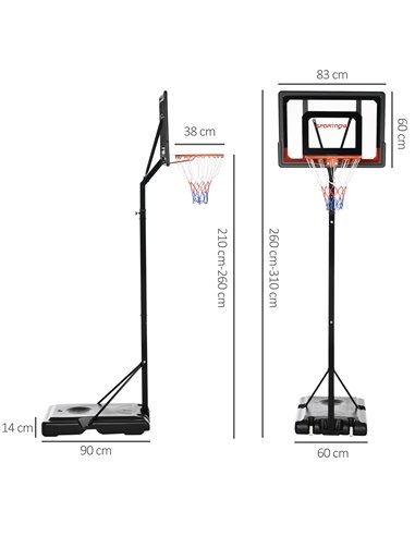 SPORTNOW 2.1-2.6m Adjustable Basketball Hoop and Basketball Stand w/ Sturdy Backboard and Weighted Base, Portable on Wheels A61-