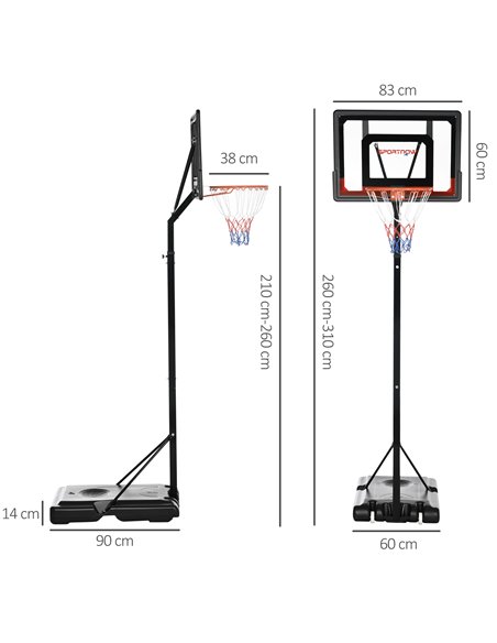 SPORTNOW 2.1-2.6m Adjustable Basketball Hoop and Basketball Stand w/ Sturdy Backboard and Weighted Base, Portable on Wheels A61- - pic 89176 | FastDaddyshop