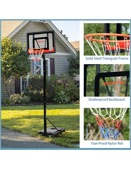SPORTNOW 2.1-2.6m Adjustable Basketball Hoop and Basketball Stand w/ Sturdy Backboard and Weighted Base, Portable on Wheels A61- - pic 89180 | FastDaddyshop