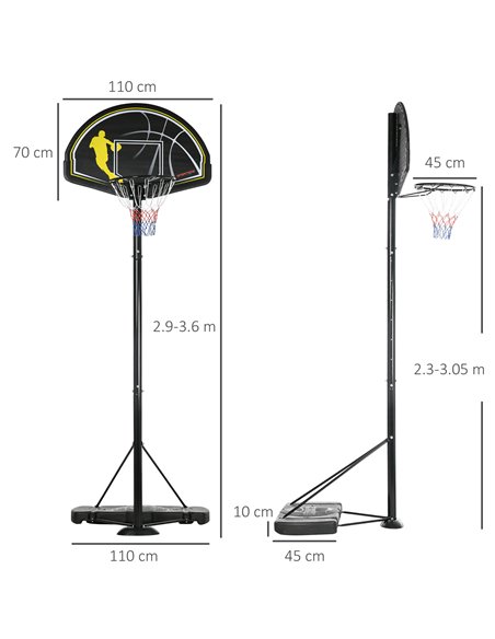 SPORTNOW 2.3-3m Basketball Hoop and Stand with High Strength PE Backboard and Weighted Base, Portable on Wheels A61-036V00BK - pic 89194 | FastDaddyshop