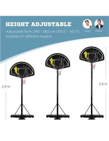 SPORTNOW 2.3-3m Basketball Hoop and Stand with High Strength PE Backboard and Weighted Base, Portable on Wheels A61-036V00BK