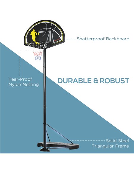 SPORTNOW 2.3-3m Basketball Hoop and Stand with High Strength PE Backboard and Weighted Base, Portable on Wheels A61-036V00BK - pic 89198 | FastDaddyshop