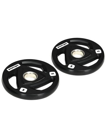 SPORTNOW Olympic Weight Plates: 2 x 5kg Tri-Grip Rubber Coated Plates with 5cm Holes, for Gym, Home & Strength Training A91-254V - pic 89201 | FastDaddyshop