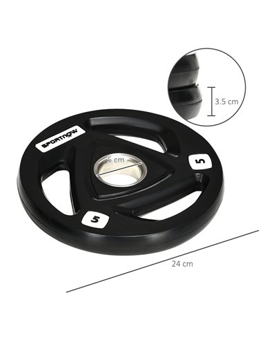 SPORTNOW Olympic Weight Plates: 2 x 5kg Tri-Grip Rubber Coated Plates with 5cm Holes, for Gym, Home & Strength Training A91-254V