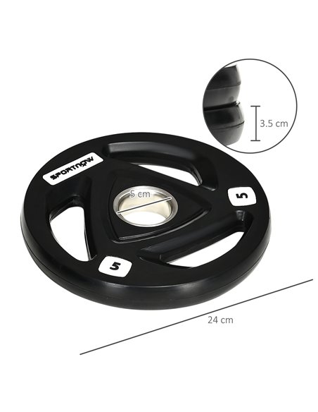 SPORTNOW Olympic Weight Plates: 2 x 5kg Tri-Grip Rubber Coated Plates with 5cm Holes, for Gym, Home & Strength Training A91-254V - pic 89203 | FastDaddyshop