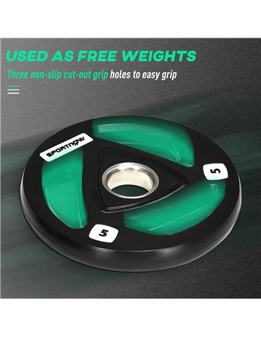 SPORTNOW Olympic Weight Plates: 2 x 5kg Tri-Grip Rubber Coated Plates with 5cm Holes, for Gym, Home & Strength Training A91-254V