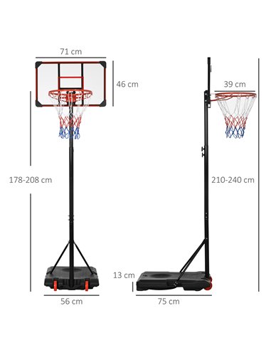 SPORTNOW Height Adjustable Basketball Hoop and Stand for Kids with Sturdy Backboard and Weighted Base, Portable on Wheels, 1.8-2