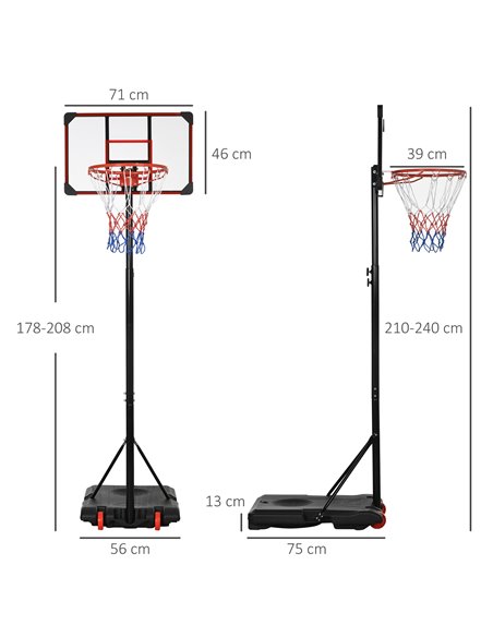 SPORTNOW Height Adjustable Basketball Hoop and Stand for Kids with Sturdy Backboard and Weighted Base, Portable on Wheels, 1.8-2 - pic 89230 | FastDaddyshop