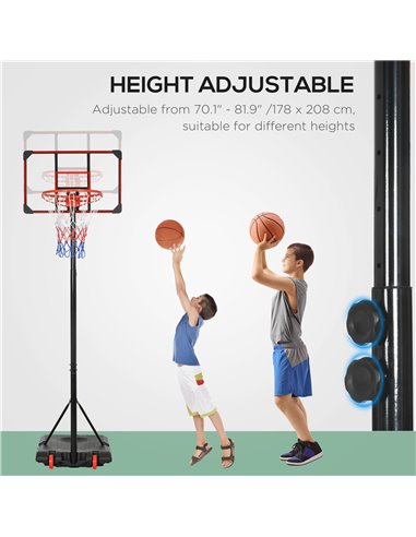 SPORTNOW Height Adjustable Basketball Hoop and Stand for Kids with Sturdy Backboard and Weighted Base, Portable on Wheels, 1.8-2