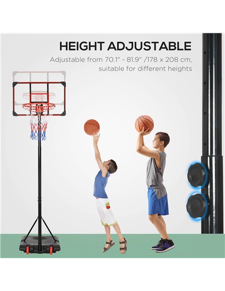 SPORTNOW Height Adjustable Basketball Hoop and Stand for Kids with Sturdy Backboard and Weighted Base, Portable on Wheels, 1.8-2 - pic 89231 | FastDaddyshop