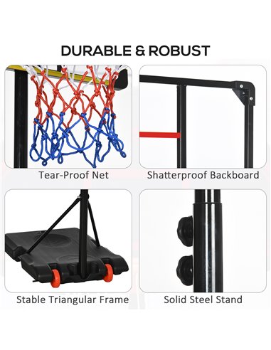 SPORTNOW Height Adjustable Basketball Hoop and Stand for Kids with Sturdy Backboard and Weighted Base, Portable on Wheels, 1.8-2