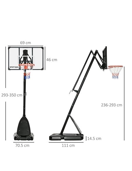 SPORTNOW Height Adjustable Basketball Hoop and Stand with Sturdy Backboard and Weighted Base, Portable on Wheels, 2.4-2.9m A61-0 - pic 89275 | FastDaddyshop