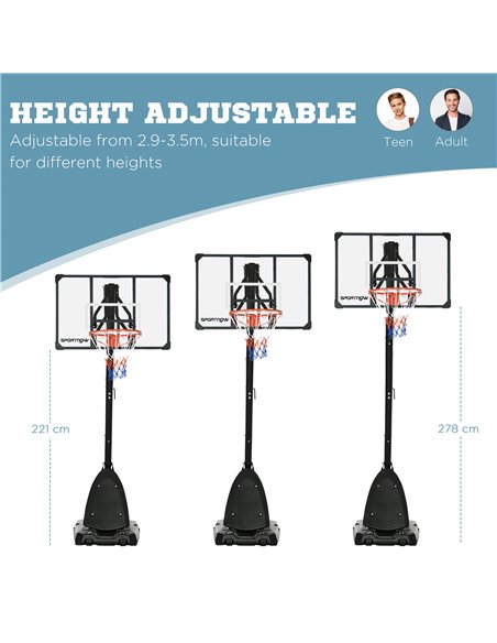 SPORTNOW Height Adjustable Basketball Hoop and Stand with Sturdy Backboard and Weighted Base, Portable on Wheels, 2.4-2.9m A61-0 - pic 89276 | FastDaddyshop