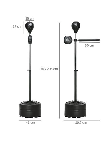 SPORTNOW Free Standing Speed Bag, Height Adjustable Boxing Punching Bag with Stand, Reflex Bar, Punching Pad and Suction Cup Bas