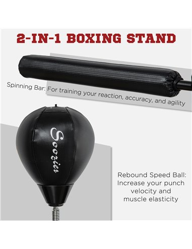 SPORTNOW Free Standing Speed Bag, Height Adjustable Boxing Punching Bag with Stand, Reflex Bar, Punching Pad and Suction Cup Bas