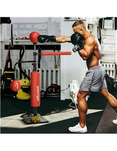 SPORTNOW 140-205cm Inflatable Punch Bag w/ Reaction Bar Challenge, Freestanding Punching Bag Training Equipment w/ Suction Cups  2