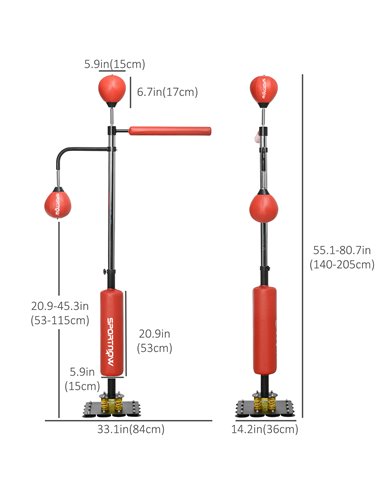 SPORTNOW 140-205cm Inflatable Punch Bag w/ Reaction Bar Challenge, Freestanding Punching Bag Training Equipment w/ Suction Cups 