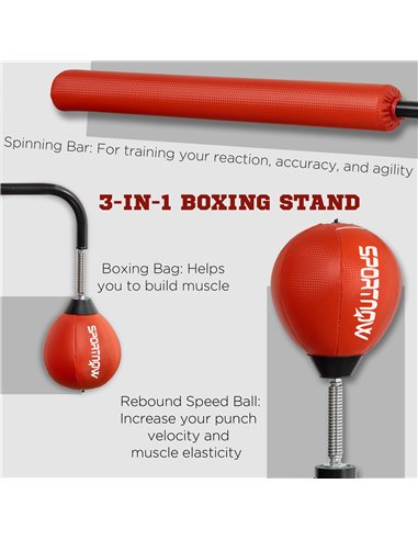 SPORTNOW 140-205cm Inflatable Punch Bag w/ Reaction Bar Challenge, Freestanding Punching Bag Training Equipment w/ Suction Cups 