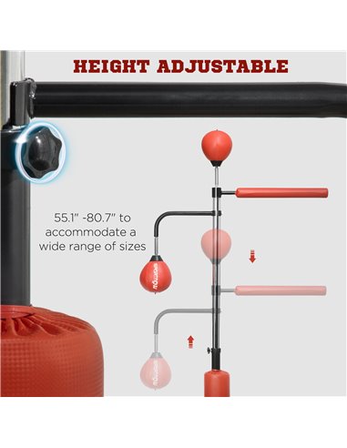 SPORTNOW 140-205cm Inflatable Punch Bag w/ Reaction Bar Challenge, Freestanding Punching Bag Training Equipment w/ Suction Cups 
