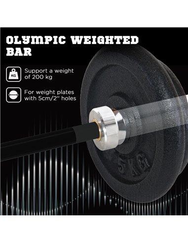 SPORTNOW Olympic Barbell: Home Gym Essential with Spring Collars, 210cm, 2"/5cm Plate Compatible A91-285V01BK