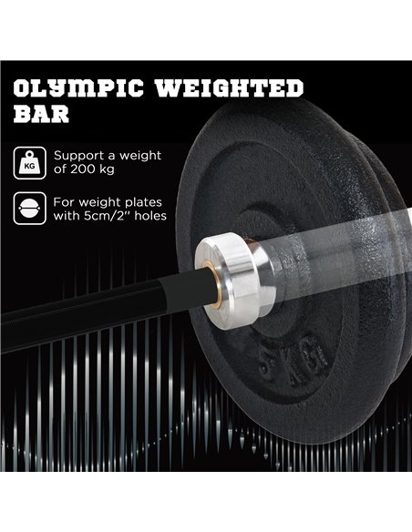 SPORTNOW Olympic Barbell: Home Gym Essential with Spring Collars, 210cm, 2"/5cm Plate Compatible A91-285V01BK - pic 89303 | FastDaddyshop