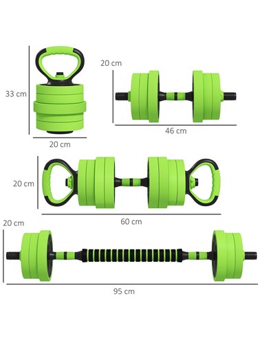 SPORTNOW 4-in-1 Adjustable Weight Dumbbells Set, Used as Barbell, Kettlebell, Push up Stand, Free Weights Set for Home Gym Train