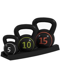 SPORTNOW Kettlebell Set with Storage Rack, 3-Piece Weights for Strength Training, Home Gym, 5lbs, 10lbs, 15lbs A91-282V00BK