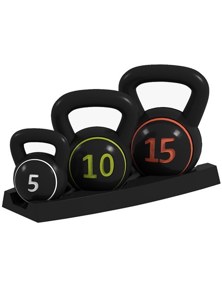 SPORTNOW Kettlebell Set with Storage Rack, 3-Piece Weights for Strength Training, Home Gym, 5lbs, 10lbs, 15lbs A91-282V00BK - pic 89318 | FastDaddyshop