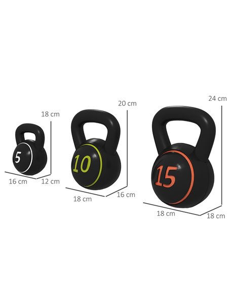 SPORTNOW Kettlebell Set with Storage Rack, 3-Piece Weights for Strength Training, Home Gym, 5lbs, 10lbs, 15lbs A91-282V00BK - pic 89320 | FastDaddyshop