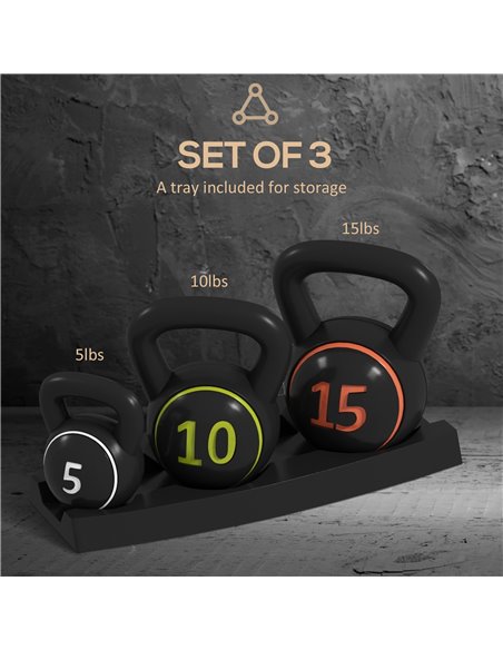 SPORTNOW Kettlebell Set with Storage Rack, 3-Piece Weights for Strength Training, Home Gym, 5lbs, 10lbs, 15lbs A91-282V00BK - pic 89321 | FastDaddyshop