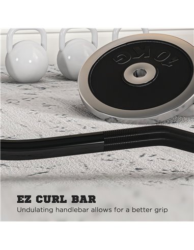 SPORTNOW Olympic EZ Curl Bar, Barbell Bar for 2"/5cm Weight Plates with Spring Clips, Home Gym Weight Lifting Bar, 120cm A91-284