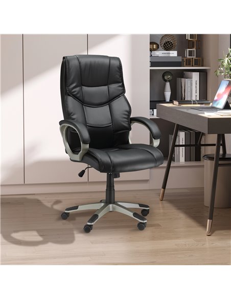 HOMCOM Home Office Chair High Back Computer Desk Chair with Faux Leather Adjustable Height Rocking Function Black - pic 8934 | FastDaddyshop