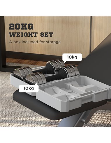 SPORTNOW Adjustable Dumbbells Weights Set with Storage Box, 10kg x 2 A91-278V00BK