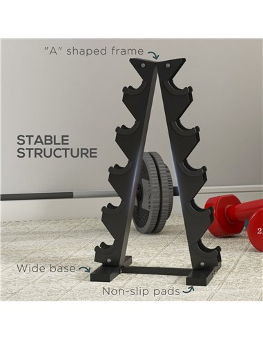 SPORTNOW Five-Tier Dumbbell Storage Rack, for Home Gym Exercise - Black A91-289V00BK