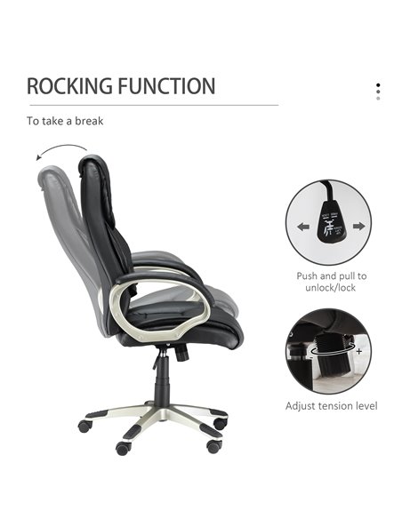 HOMCOM Home Office Chair High Back Computer Desk Chair with Faux Leather Adjustable Height Rocking Function Black - pic 8937 | FastDaddyshop