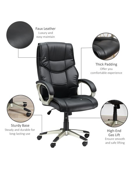 HOMCOM Home Office Chair High Back Computer Desk Chair with Faux Leather Adjustable Height Rocking Function Black - pic 8939 | FastDaddyshop