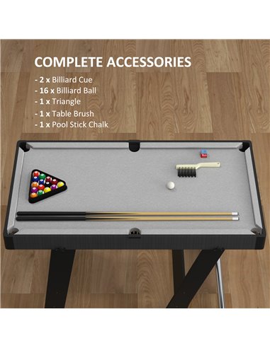 SPORTNOW 3.5ft Folding Pool Table, Snooker Table with 2 Cues, 16 Balls, Chalk, Triangle, Brush, Grey A70-071V80GY